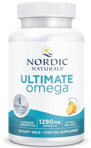 Nordic Naturals, Ultimate Omega-3, 1280mg, avec EPA et DHA, Haute Dosé, Goût Citron, 60 Capsules molles, Sans Soja, Sans Gluten, Sans OGM