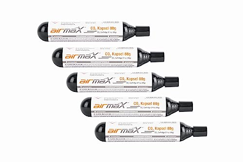 5 Stück airmaX CO2 Kapsel 88g Kartusche Patronen Katuschen für Softair Paintball Gotcha CO2 Gewehr Airsoft Luftdruck Pistole Luftgewehr Fahrrad Pumpe Fahrradpumpe Co2-Kartusche
