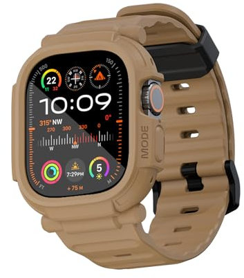 elkson Made for Apple Watch Ultra 2/1 Band case 49mm Screen Protector Tempered Glass, Quattro Pro Series Rugged for iWatch bumper strap, Military Grade Durable Protective Cover, Shock Proof, Tan