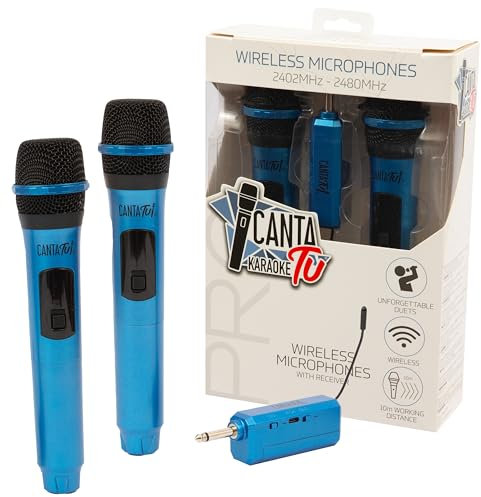 CANTA TU KARAOKE, par de micrófonos inalámbricos Pro 2023, micrófono Karaoke con Receptor, frecuencia 2402MHz-2480MHz, Compatible 2022 Pro 2023, Ideales para duetti, Azul