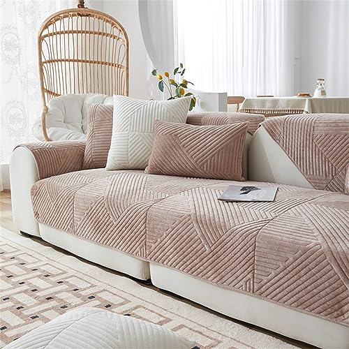 Samt Sofabezug Ecksofa l Form Sofa Überzug Couchbezug Sofa/Couch Wurfdecke Eckcouch 3/2/1 Sitzer Sofaschutz Sofaüberwurfe Sofaschoner Sofabezüge rutschfest Hund Katze (Kamel,90x180cm/Rechteckig)