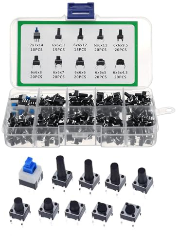 Interruttore a Pulsante Tattile, Pulsante Tattile, Interruttori Tattili, Micro Interruttore Momentaneo, Interruttori a Pulsante Tattili, Kit Tattile Interruttore di Pulsanteaa 4 Pin, 200 Pezzi