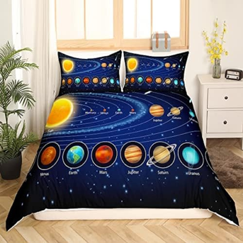 Bettwäsche 135x200 Bettbezug - Universum Galaxie Bettwäsche Sets/Kinderbettwäsche mit Reißverschluss, Galaxie-Planeten-Universum Bettbezug 135x200cm, 2 Kissenbezug 80x80cm, Mikrofaser für Allergiker