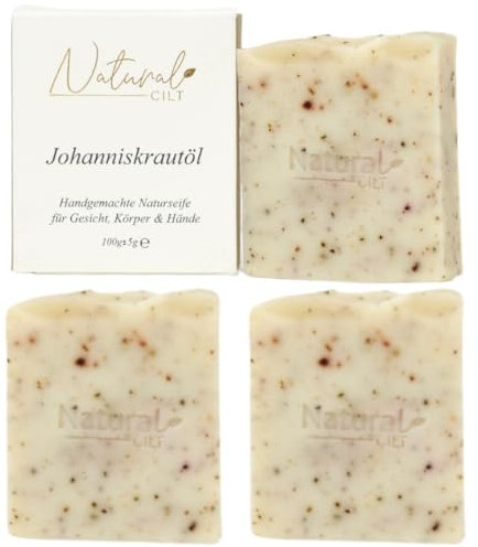 3x Natural Cilt Johanniskraut Seife - 100% Naturseife - ohne bedenkliche Inhaltsstoffe - Zertifiziert - Handgemacht - Duschseife für alle Hauttypen - Duschgel - Naturkosmetik