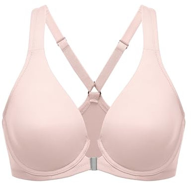 Delimira Women's Front Fastening Bras Seamless Unlined Racer Back Plus Size Underwired Plunge Bra Gentle Rose 36C