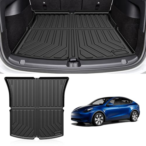 CARERSTEN Kofferraumwanne für Tesla Model Y mit Extra Hoher Rand, Automatten Set 2017-2023 Car Floor Mats