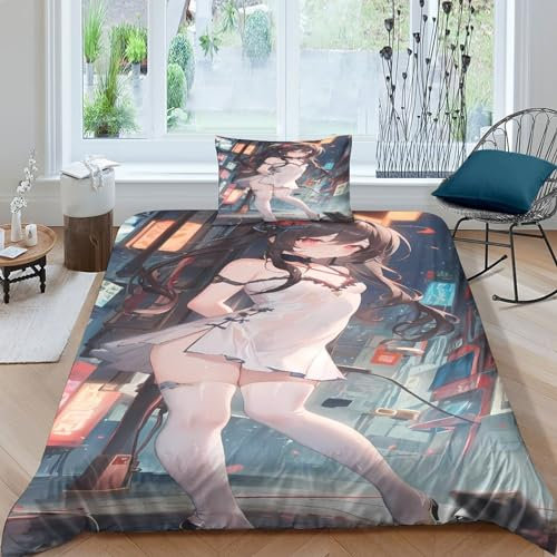 OPSREY Genshin Impact Entdecken Sie Die Schönheit Von Walnuss 3D-Druck-Bettwäsche - 3-teilige Bettwäschesets Aus Mikrofaser Mit Verstecktem Reißverschluss Und Pillowcases Single（135x200cm）