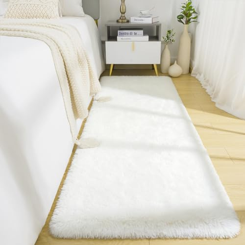 BENRON Soft Runner Rug for Bedroom 2x6, Washable Fluffy Runners Cream White