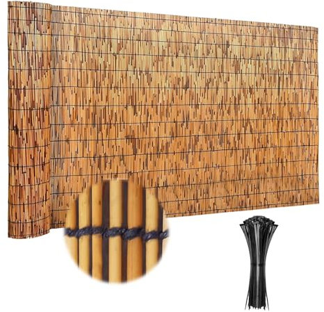 Clôture en bambou avec canisse d'intimité naturelle tissée avec des liens de câbles noirs Clôture de balcon sur mesure Clôture de jardin décorative résistante aux intempéries facile à installer respir