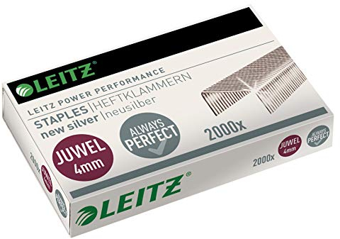 Leitz Juwel Heftklammern 4 mm, 10 x Box mit je 2000 Stück, Neusilber, 56410000