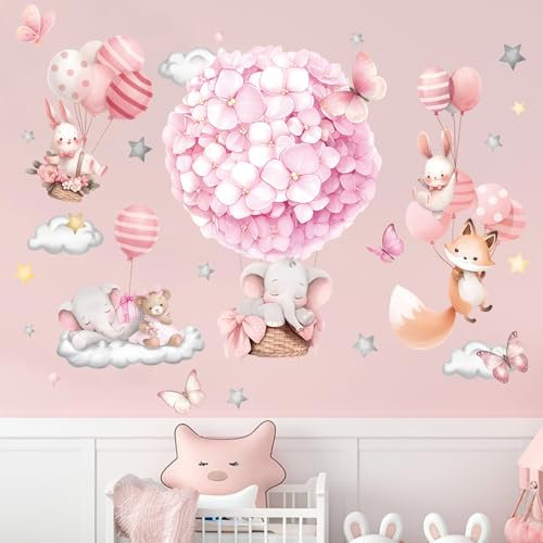 Amimagen Wandtattoos Tiere Heißluftballon Wandaufkleber - Elefant Bär Fuchs Wandsticker - Mädchen Schlafzimmer Baby Kinderzimmer Wanddekor
