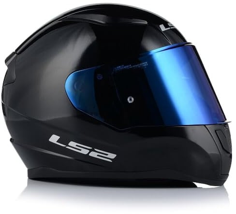 LS2 FF353 RAPID-II Motorcycle Full Face Crash Helmet ECE22.06 Certified Man Woman Street Riders Motorbike Helmet, Gloss Black with Iridium Blue Visor (XL)