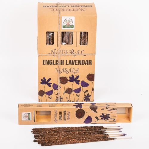 Namaste India Natural 30g Masala Räucherstäbchen Agarbatti Packung - 12 Packungen insgesamt 100-120 traditionelle Räucherstäbchen für entspannende Aromatherapie (Natural English Lavender)