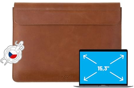 FIXED Oxford Lederhülle 15,3 Zoll für MacBook Air (2023) M2/M3, iPad und andere Geräte: Handgefertigte Laptoptasche aus italienischem Rindsleder, Hülle mit Magnetverschluss, Braun