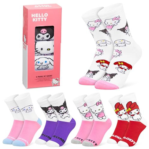 Hello Kitty Chaussettes Femme, Lot de 5 Paires Respirantes - Cadeau Femme et Ado