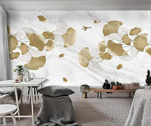 Fototapete 3D Effekt Tapete Goldene Ginkgoblätter Tapeten Vliestapete Schlafzimmer Wanddeko Wohnzimmer Wandbilder Wandtapete 150x105cm -SQ0714