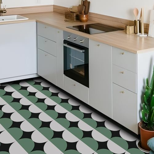 Alwayspon Vinyl Flooring Self Adhesive Floor Tiles Sticker Peel and Stick Vinyl Flooring Planks for Kitchen Living Rooms and Bathroom Floor, Green Black