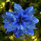 champracer 20 Stück Weihnachten Glitzer Weihnachtsstern Blumen mit Clips,Glitter Weihnachtsbaum Dekoration, Poinsettia Weihnachtsblume Glitzernde für Weihnachtsbaum Dekorationen (blau)