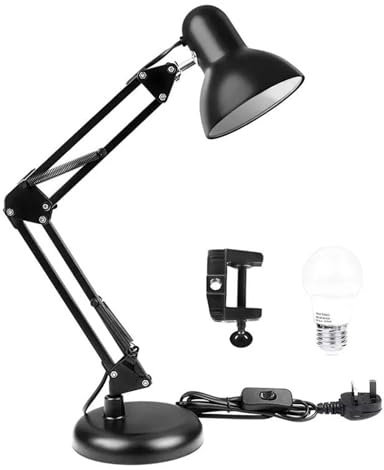 ACESOME Desk Lamp, Flexible Swing Arm Clamp Mount Lamp, E27 Bulb Holder, Metal Table Desk Light for Home Office,Studio, Work, Study, Reading, E27 Bulb Included,White Light Table Light