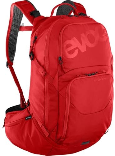 EVOC EXPLORER PRO 26, Rucksack (Backpack für kürzere Rückenlängen, Trinkblasenfach für Trinkblasen bis 3l und Regenhülle, Wanderrucksack), True Red