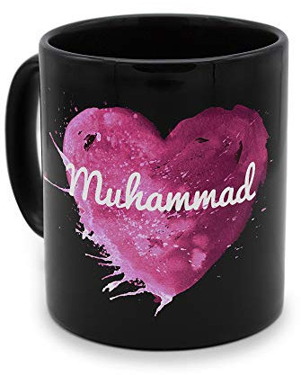 printplanet - Tasse Schwarz mit Namen Muhammad - Motiv: Painted Heart - Namenstasse, Kaffeebecher, Mug, Becher, Kaffeetasse