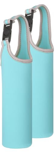sourcing map 2pcs Neoprene Carrier Water Bottle Sleeve, 15.5-20oz Insulated Water Glass Bottle Carrier Bag Collapsible Drink Bottle Sleeve Cover Holder with Handle, Light Blue