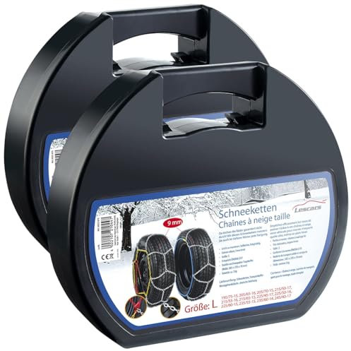 Lescars Auto Schneekette: 2er-Set Schneeketten Größe L für Reifen 215/55 R16 u.v.m. (Anti-Slip-Kette, Auto Zubehör)