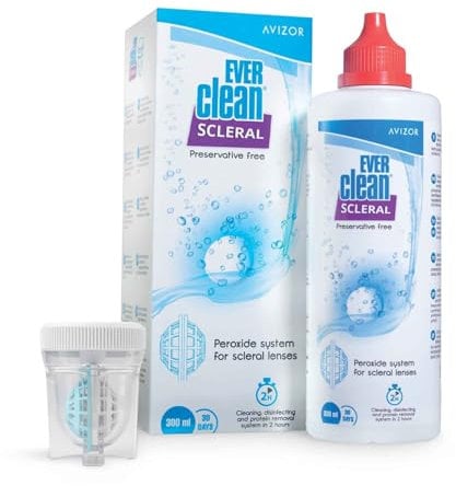 Avízor Ever Clean Scleral 300ml - Cleaning Solution for Scleral Lenses | Total Disinfection | Povidone Lubrication | Preservative-Free | Includes 30 Tablets and Lens Case