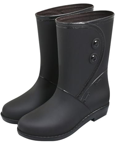 Generisch Stivali da pioggia da donna alla moda, con imbottitura calda, tinta unita, al ginocchio, antiscivolo, tacco basso Vital scarpe da donna, Nero , 37 EU