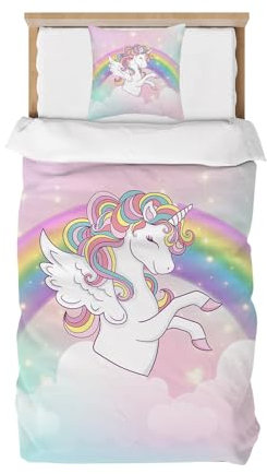 Caregchrisj Kinderbettwäsche 100x135 Mikrofaser Bettwäsche Kinder Mädchen Rose Einhorn Muster Bettbezug und Kissenbezug 40x60 mit Reißverschluss