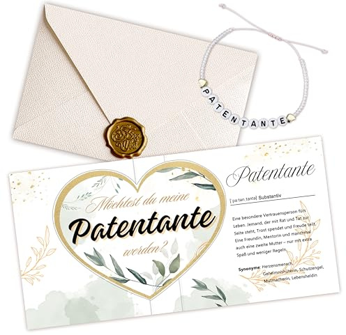 Yezirzax Patentante Fragen Geschenk, Patentante Geschenk Set mit Patentante Fragen Karte Umschlag und Handgefertigte Armbänder Schwangerschaft Verkünden Personalisiert Geschenke (Patentante)