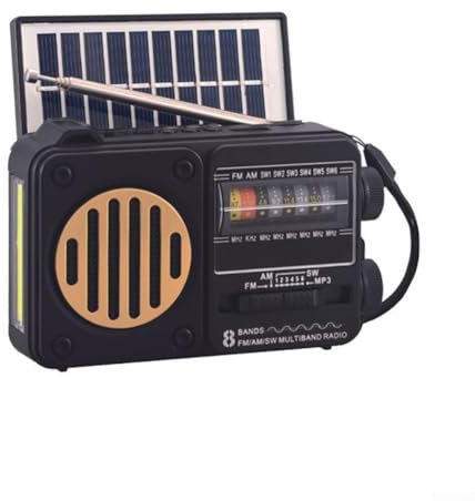 HOHOVYVY Radio solaire portable avec haut-parleur Bluetooth, lampe de poche LED et lecteur MP3 – Récepteur FM/AM/SW, USB, carte TF