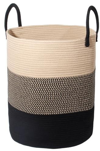 SYLANDO Wäschekorb mit Henkel, Spielzeug Aufbewahrung, Aufbewahrungsbox Geflochten, Wäschesammler Groß, Aufbewahrungskorb Kinderzimmer (Mehrfarbig, D 38 x H 50 CM)