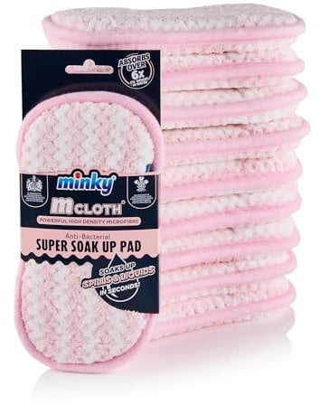 Minky Mcloth Super Soak Up Pad - 10 Pack, Anti-Bacterial Protection, Ultra Absorbent, Powerful High Density Microfibre Cloth, Cleaning Products for Kitchen & Home (Pink)