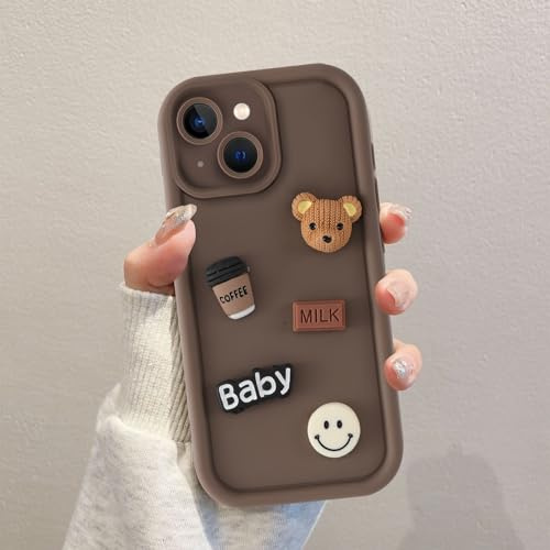Coalbooliy Handyhülle für iPhone 17 hülle 6,3'', Aesthetic 3D Teddybär Muster Design Kaffeefarbe Weiche TPU Silikon Stoßfest Kameraschutz Schutzhülle Bumper Ultra Dünn Mädchen Case, 01