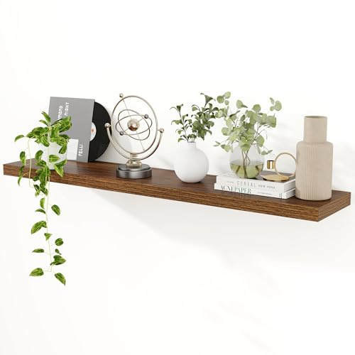 Feihorrm Schweberegale für die Wand, 120 cm Walnussholz, schwebende Regale, 23,5 cm tief, wandmontiertes Schweberegal, extra langes Aufbewahrungs-Wandregal für Wohnzimmer, Badezimmer, Küche, Büro