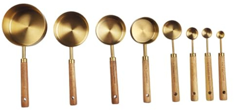 UTHCLO 8 pezzi Cucchiai e Misurini con Manico in Legno Dosatori Graduati per Cucina e Bar Misurazione Precisa per Ingredienti Secchi Adatti per Casa e Locale