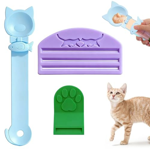 Yizemay Cat Food Pouch Squeezer, 3PCS Cat Treat Dispenser, Cat Strip Feeder Spoon, Pet Treat Squeeze Spoons for Wet Food and Puree
