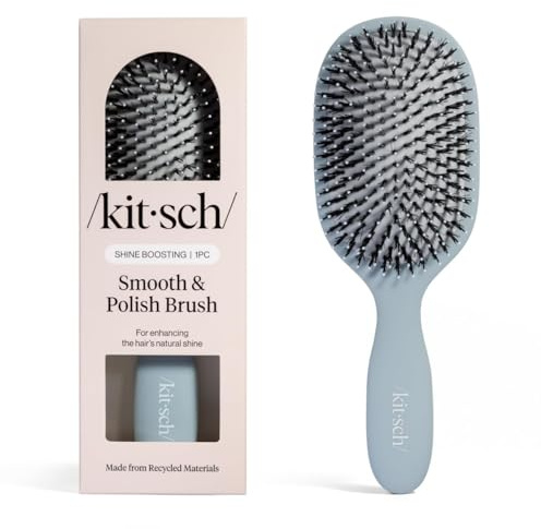 Kitsch Smooth & Polish Brush – Dual Bristle Detangler Brush, Shine & Frizz Control – Vegan Boar & Nylon Hair Brush with Cushioned Pad for Scalp Massage – Hair Care Tool for All Hair Types - Haze Blue