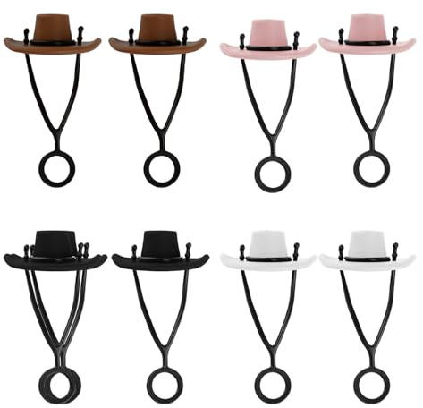 Wellrun 8 Pcs Silicone Cowboy Hat Straw Covers,Funny Straws Protectors,Dustproof Reusable Straw Toppers for Stanley 30oz & 40oz Tumblers,Compatible with 6-10mm Straws(4 Colour)