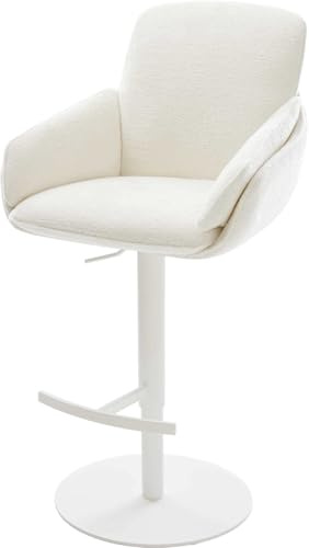 DELIFE Barstuhl Luan-Flex Drehfuß höhenverstellbar Metall Weiß Bouclé Soft Beige