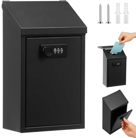 Metall Spendenbox Abschließbar, Geldkassette mit Zahlenschloss(schwarz) | Kasse mit Einwurfschlitz, Wandmontage Briefkasten für Hofladen Büro Verein, für Trinkgeld Feedback, Wetterfeste für Außen