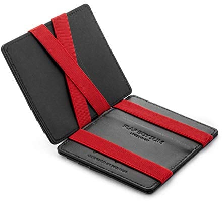 Jaimie Jacobs Flap Boy Slim - Das Original - Magic Wallet ohne Münzfach integrierter RFID Schutz Magischer Geldbeutel Echtleder (Schwarz mit Rot)