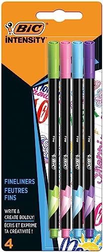 BIC Intensity Fineliner, Filzstifte in 4 verschiedenen Farben, mit feiner Spitze, für Bullet Journal & Mandala