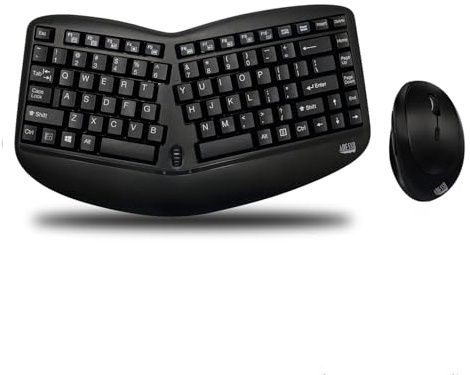 Adesso WKB-1150CB TRU-Form Wireless Ergo Mini Keyboard & Mouse Combo, Ergonomic & Compact Size Design Keyboard and Ergonomic Vertical Mouse