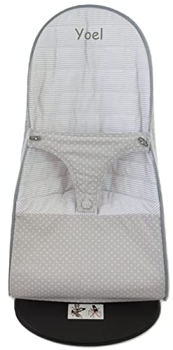Die Bezug oder die Schutzhülle wendbar für Babywippe oder Hängematte Babybjörn Balance und Babalance Soft mit der Name personaliziert. Verfügbar in mehreren Modellen und Farben (Verona Grau)