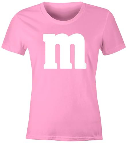 MoonWorks® Damen T-Shirt Gruppen-Kostüm M Aufdruck Kostüm Fasching Karneval Verkleidung rosa L