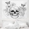 ABAKUHAUS Totenkopf Wandteppich, Schädel Schmetterlinge aus Weiches Mikrofaser Stoff Waschbar ohne Verblassen Digitaldruck, 150 x 110 cm, Schwarz Weiß