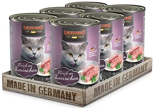 Leonardo Nassfutter [6x400g Kaninchen] | Getreidefreies Nassfutter für Katzen | Feuchtfutter Alleinfutter aus der Dose | mit Kaninchen 2,4kg