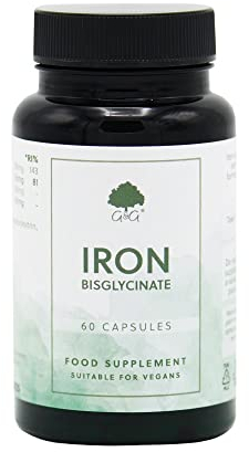 Iron (bisglycinate) Capsules | 20mg Iron (bisglycinate) per Capsule | 60 Vegan Capsules | Chelated Iron for Better Absorption | with Vitamin C | G&G Vitamins
